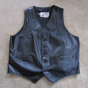 Sears The Leather Shop Vest Mens Size 44 Black Leather Button Chain Vest